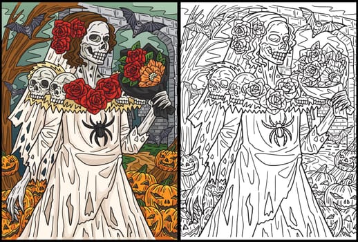 Halloween Wedding Gown Coloring Page Illustration