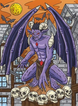 Halloween Perching Gargoyle Colored Cartoon