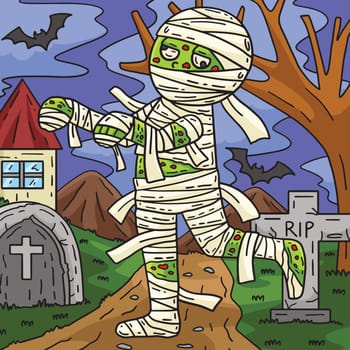 Zombie Mummy Colored Cartoon Illustration