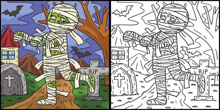 Zombie Mummy Coloring Page Colored Illustration