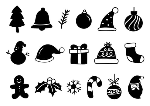 Set of merry christmas element and symbol in hand drawn style.