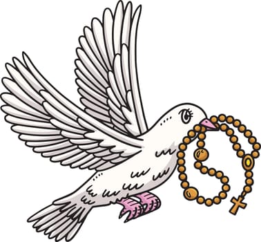 Christian Dove with Rosary Cartoon Colored Clipart