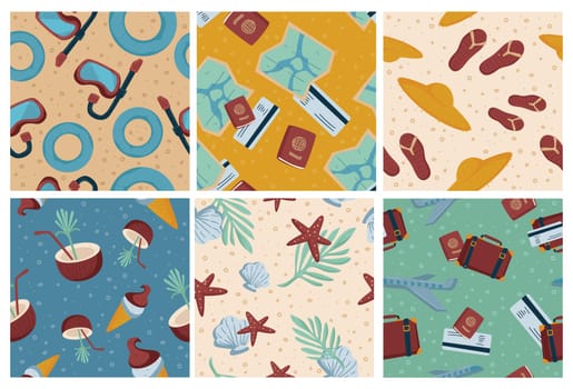 Decorative pattern set with summer travel elements