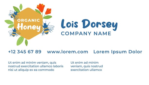 Organic honey business or visiting card, vector