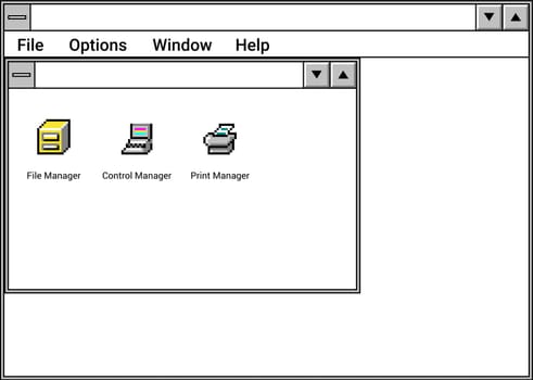 Interface of window with file manager and print