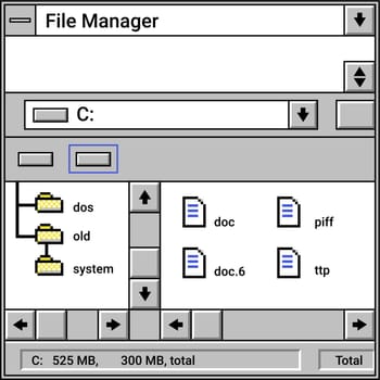 Interface of file manager with docs and files