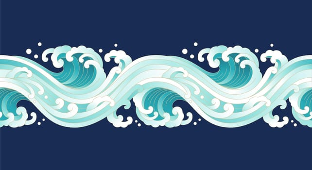 water wave ripple oriental vintage style ornament line art seamless pattern