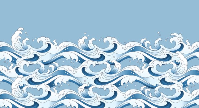 orient blue wave seamless pattern isolated on light blue