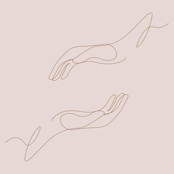 palm of hands holding and protecting and care concept thin line vector illustration.one line drawing 