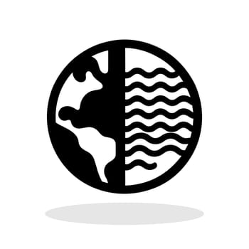 Climate crisis emblem with Earth and rising heat. Black icon of Globe with water waves.
