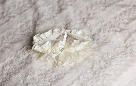 Close-up of white linen garter