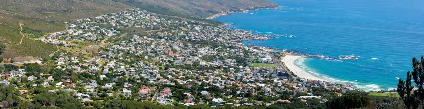 Aerial panorama photo of Cape Town. Panorama photo Camps Bay Western Cape, South Africa