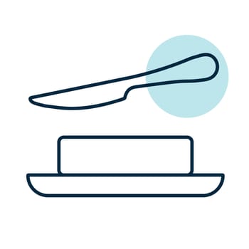 Piece of butter on dish and knife vector icon