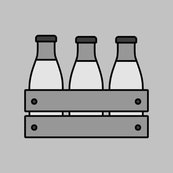 Milk wooden box. Milk bottles crate vector icon