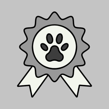 Pets award rosette vector grayscale icon. Pet animal sign. Graph symbol for pet and veterinary web site and apps design, logo, app, UI