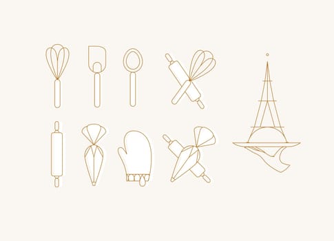 Bakery tools art deco icons beige and white