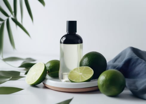 skincare lime organic natural lemon treatment body spa oil bottle. Generative AI.