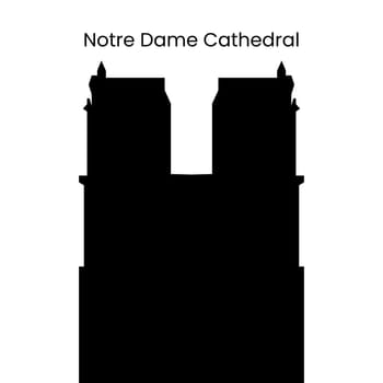 Silhouette of church cathedral Notre Dame in Paris, vector illustration in black and white color isolated on a white background.