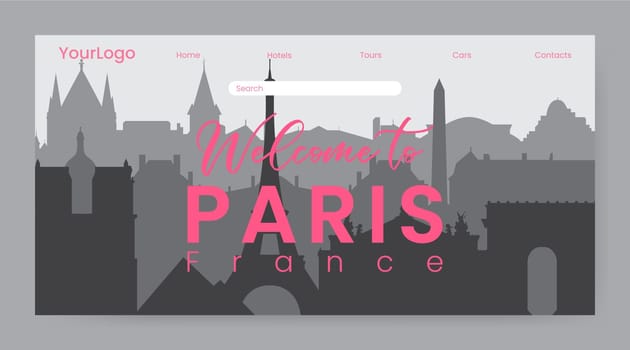 Silhouette of Paris France, landing page, vector illustration.