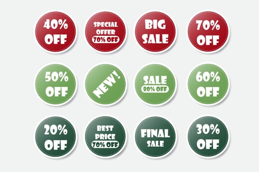 Set of colorful circle sale stickers. Vector illustrations for the website, product promotion, online shopping, print material, and ads.