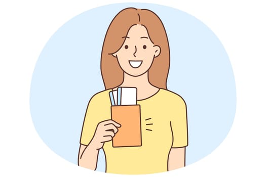Smiling woman with passport excited with travel