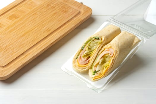 Fresh tortilla wraps with chicken and fresh vegetables