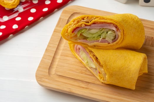 Fresh tortilla wraps with chicken and fresh vegetables