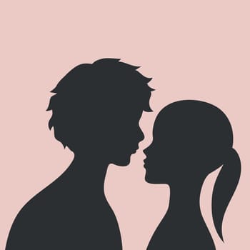 Guy and Girl silhouettes. Silhouettes of lovers Man and Woman standing face to face. Vector illustration