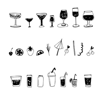 Vector set of cocktails and fruits Glass glasses