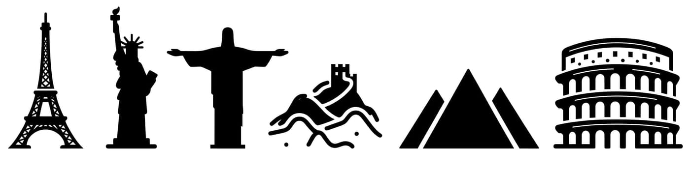 Tourism icons. Collection of silhouettes of iconic world landmarks