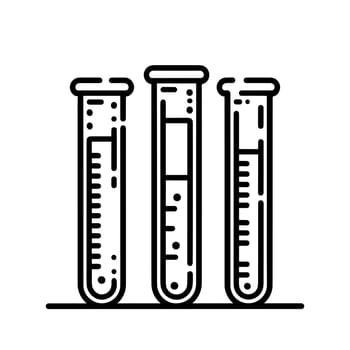 Test tubes icon. A set of three test tubes, with liquid levels and bubbles.
