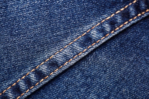 Seams on jeans close-up. Stitching on denim. Fabric texture. Blue jeans background and texture. Close up of blue jeans background. Denim texture in high-resolution