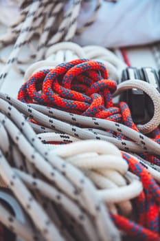 Many different ropes in the sailboat