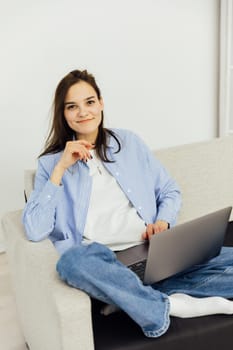 chat online remote work woman with laptop via internet