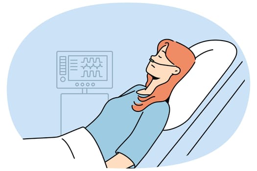 Sick female patient with oxygen in hospital