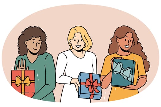 Smiling women with presents in hands