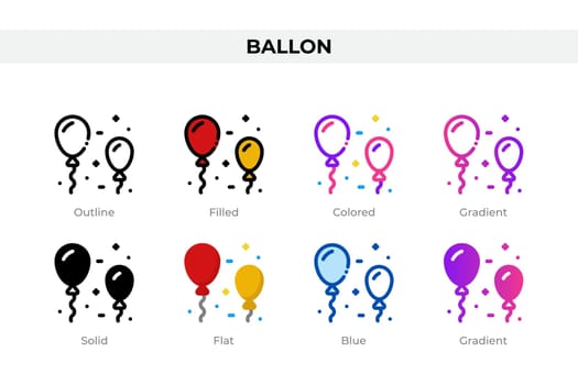 Ballon icons in different style. Ballon icons set. Holiday symbol. Different style icons set. Vector illustration
