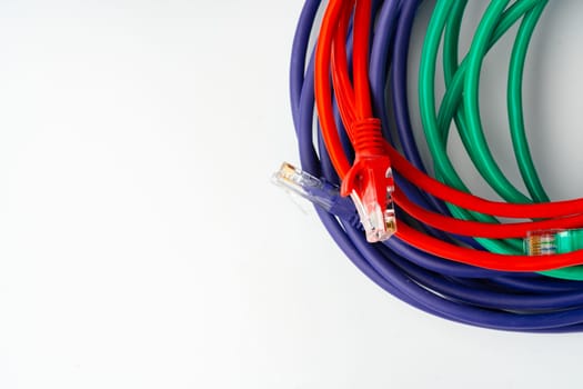 Colorful network cables switch on white background