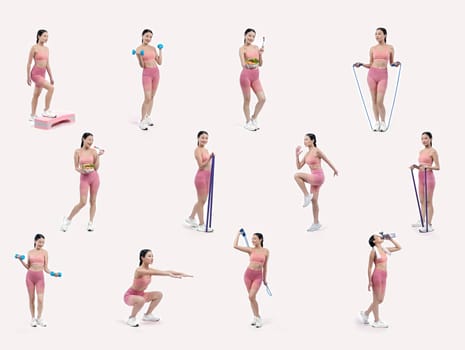 Collection of body workout training posture. Vigorous