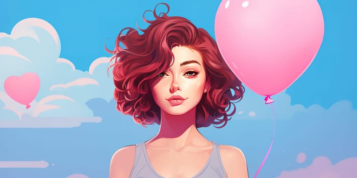 Portrait of pretty young woman with pink balloons, pink color and girl concept