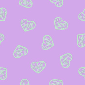 Hand Drawn Seamless Patterns with Hearts in Doodle Style.