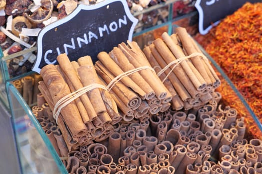 Cinnamon sticks selling on spice bazar