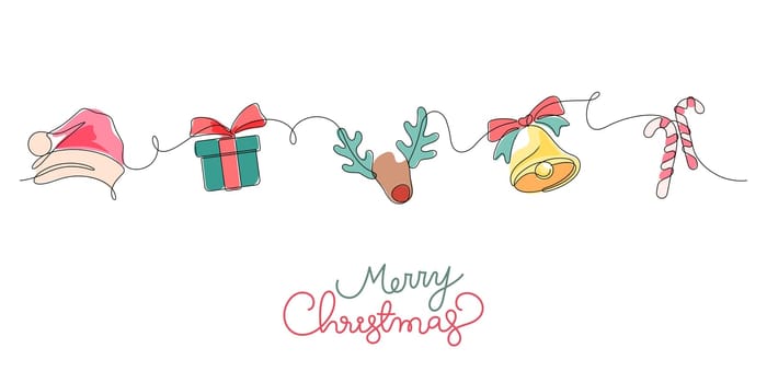 merry christmas thin line continuous greeting flat design