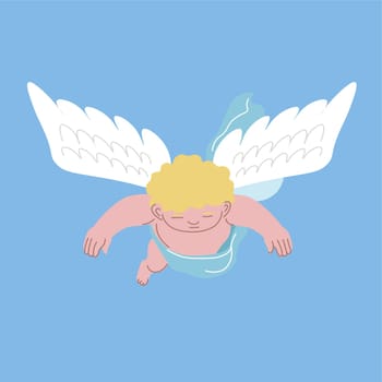 Cupid dressed in celestial garb flying in heaven
