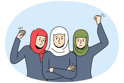 Arabian women in hijabs at protest