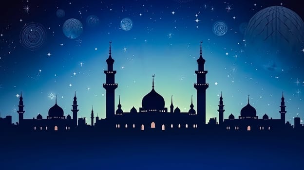 A mosque illuminated at night Ramadan Mubarak