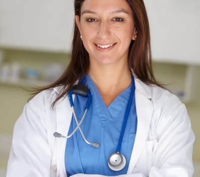 Happy woman, portrait and veterinarian doctor at clinic for animal care, shelter or health service. Face of female person, nurse or medical pet surgeon smile in confidence for healthcare at vet