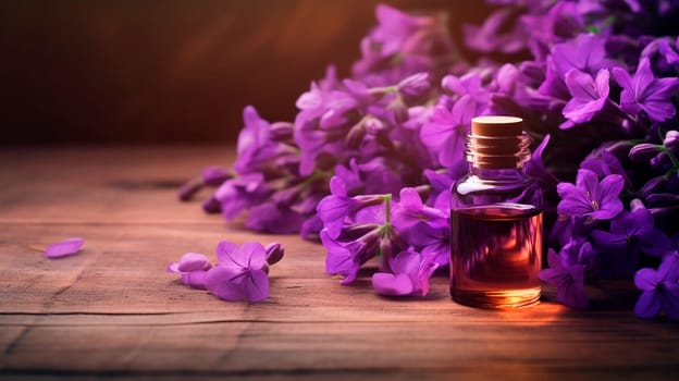 violet flower oil in a bottle. Generative AI, Spa.