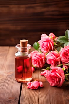 rose essential oil in a bottle. Generative AI, Spa.