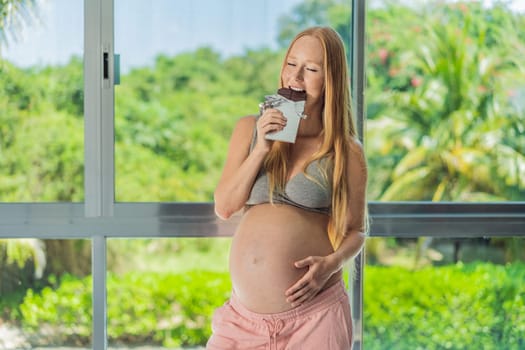 Capturing a pregnant woman enjoying chocolate, exploring the sweet indulgence during pregnancy, highlighting the delightful moments and potential effects of chocolate